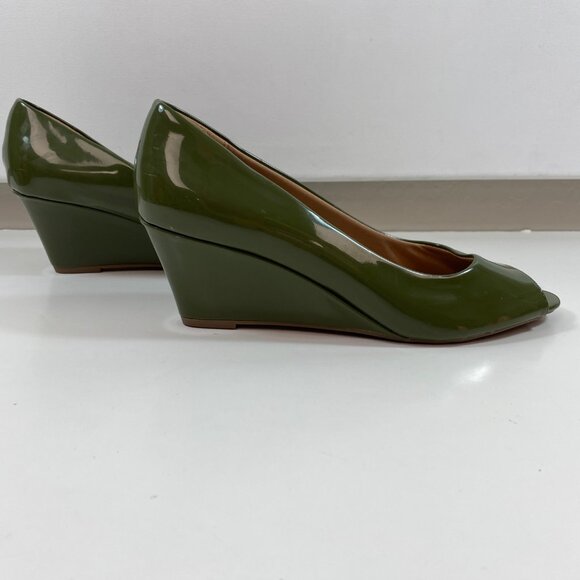 Forever Womens Olive Green Peep Toe Wedge Office Work Slip-On 2.5" Heel Size 10 - Picture 4 of 12
